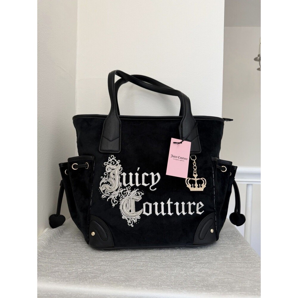 New Black Juicy Couture Purse Renaissance Tote Bag Velour Vintage Style Handbag
